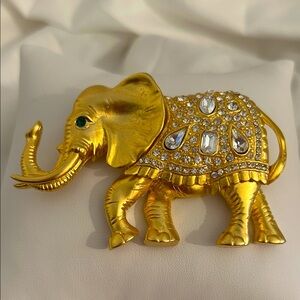 Gold Elephant Brooch with Crystal Accents
